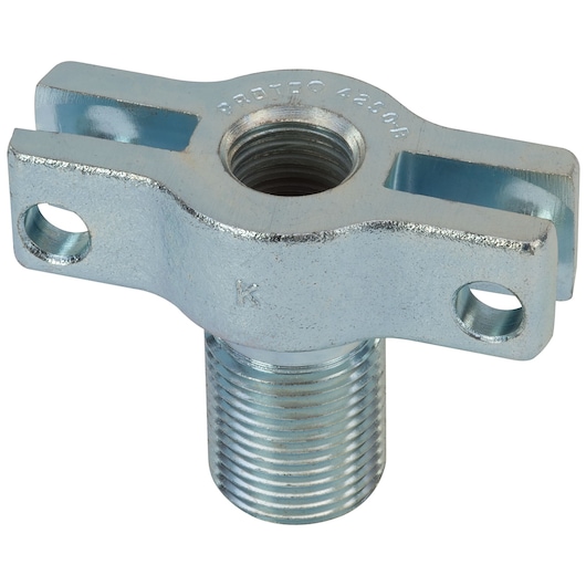 PROTO J4250B metal threaded rod end fitting, silver finish, photographed on a white background, top angle.