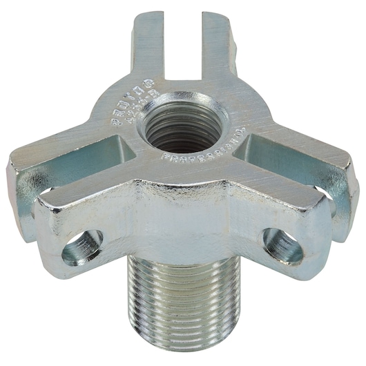 PROTO J4255B silver metal threaded clamp adapter, front angle on white background.