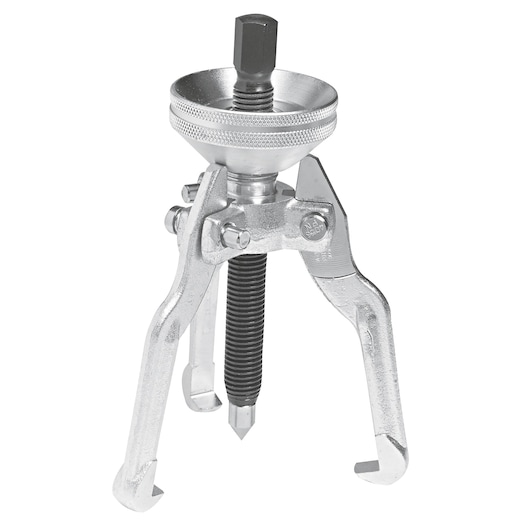 PROTO J4255 three-jaw gear puller, silver metal tool, front angle on white background.