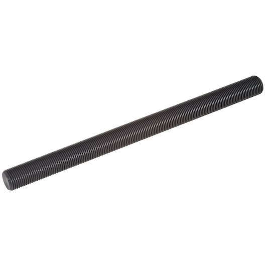 Photo of PROTO J4332R black metal fully threaded rod, photography product on white background, side angle.