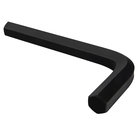 PROTO J46328 black hex key, L-shaped wrench on white background, angled view.