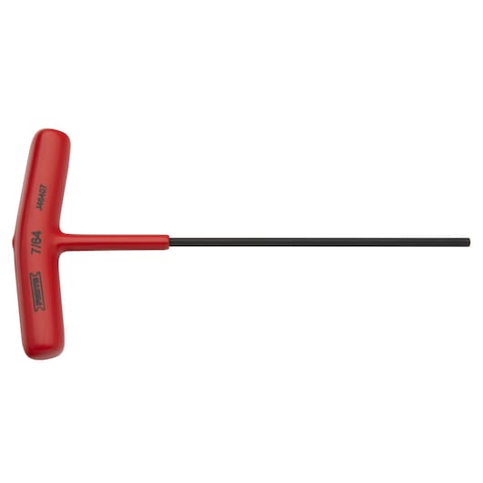 PROTO J46407 T-handle hex key with red handle, side angle on white background.