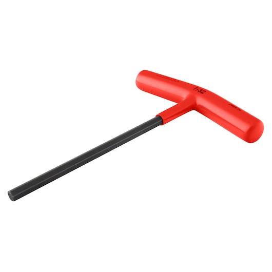 PROTO J46414 T-handle hex key with red handle and black shaft, product side angle on white background.