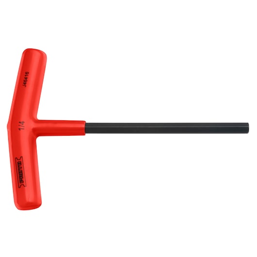 PROTO J46416 hex key with red T-handle and long black shaft, photography on white background.