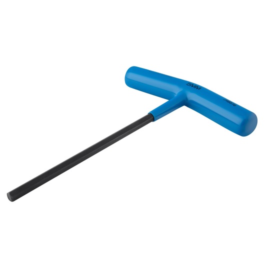 PROTO J46516 T-handle hex key with blue handle and long black hex shaft, side angle, hand tool category.