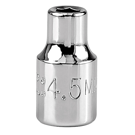 PROTO J47045M chrome 4.5mm socket, photography, front angle on white background.