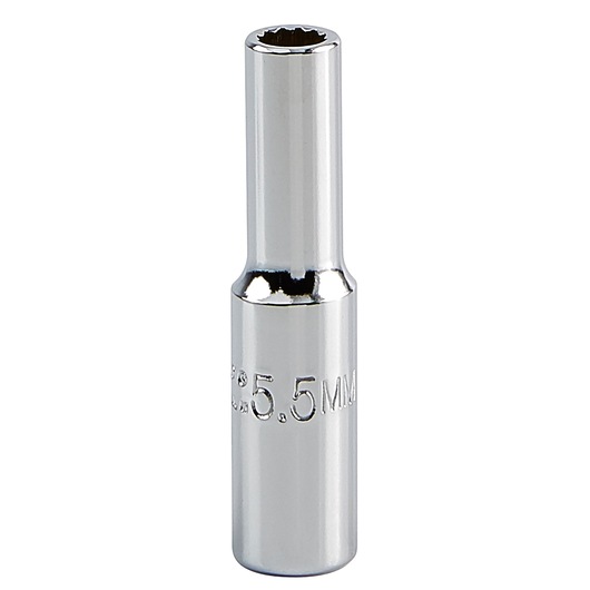 PROTO J47055LTM chrome finish 5.5mm deep socket, shown upright on white background.