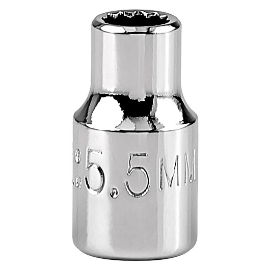 PROTO J47055TM chrome 5.5mm socket, close-up on white background, tool accessory.
