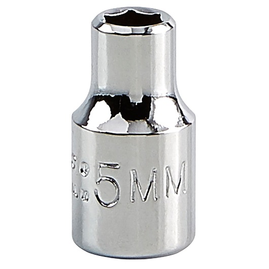 PROTO J4705M 5mm chrome socket, hexagonal shape, close-up, front angle on white background.