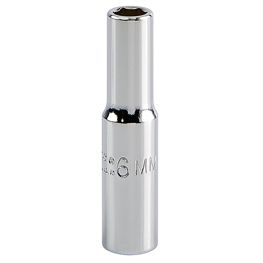 PROTO J4706LM chrome 6mm deep socket, side angle on white background.