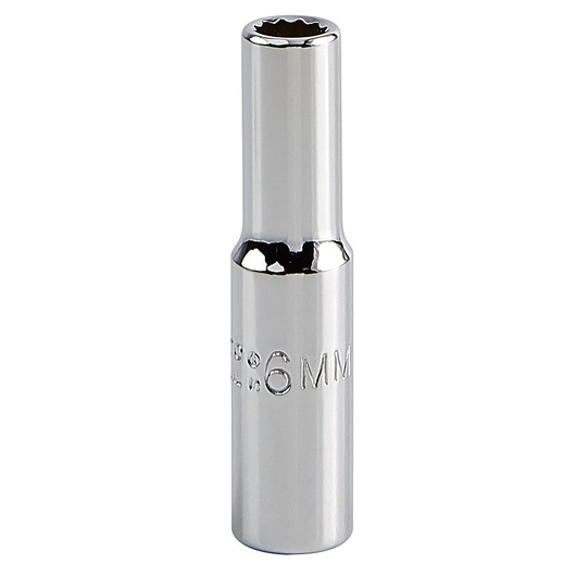 PROTO J4706LTM chrome 6mm deep socket, photographed upright on white background, hand tool accessory.