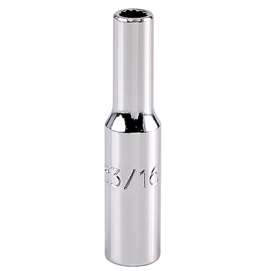 PROTO J4706LT long chrome socket, twelve-point, 3/16-inch, photography, front view on white background.