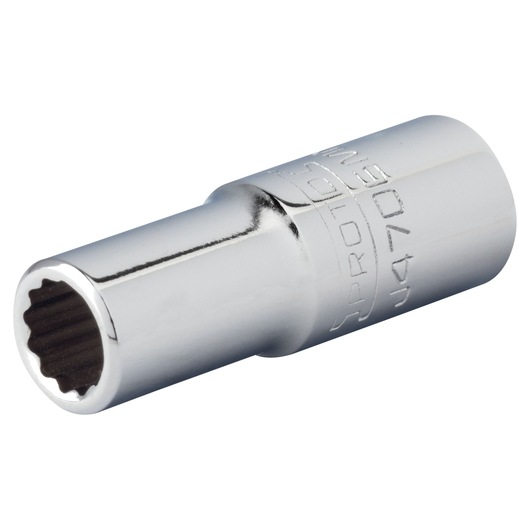 PROTO J4706MN chrome twelve-point socket, side angle on white background.