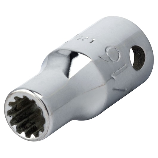 PROTO J4706SPL chrome-finish 16-point socket, close-up angle on white background.