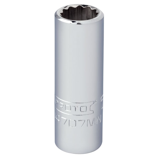PROTO J4707MN chrome deep socket with 12-point design, product photography, front angle on white background.