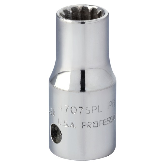 PROTO J4707SPL chrome-finished 12-point socket, close-up view on white background.
