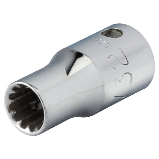 PROTO J4707SPL chrome finish socket, twelve-point, close-up angle on white background.
