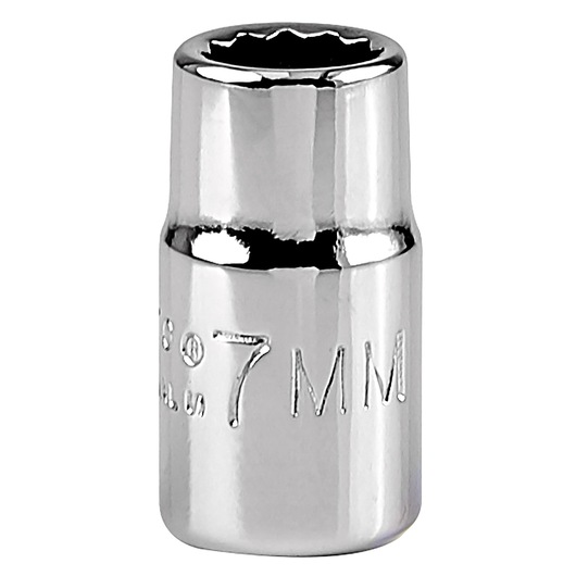 PROTO J4707TM chrome 7mm socket, photography of front angle on white background.