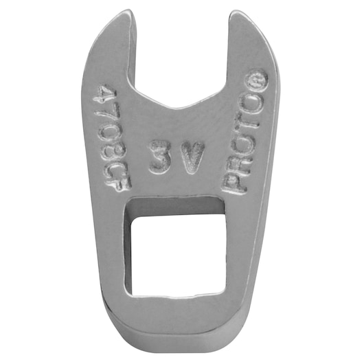 PROTO J4708CF open-end wrench head, silver finish, product photo, front angle on white background.