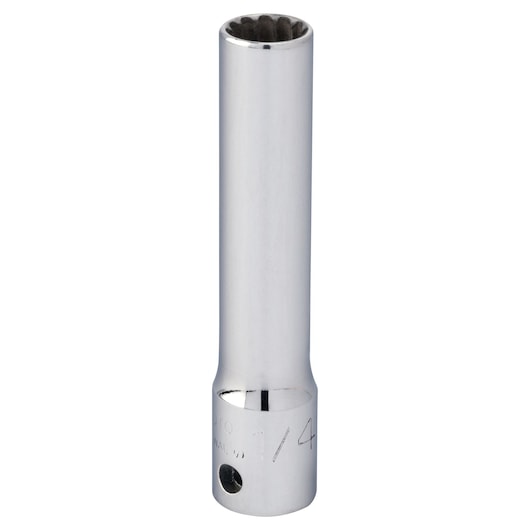 PROTO J4708DPL long chrome socket, 12-point design, shown upright on white background.