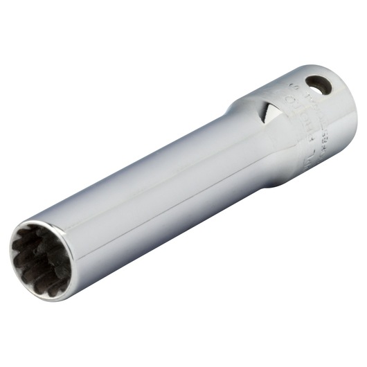 PROTO J4708DPL chrome finish deep socket, 12-point, cylindrical profile, product photography on white background.