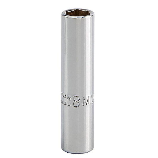 PROTO J4708LM long chrome socket, 8mm, photographed on white background.