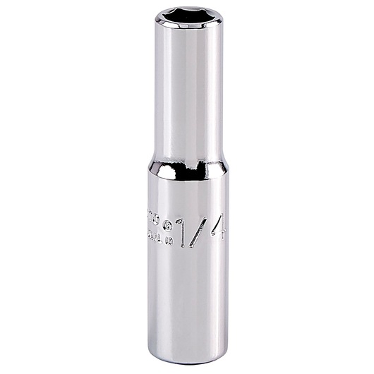 PROTO J4708L chrome deep socket, 1/4-inch size, photographed upright on white background.
