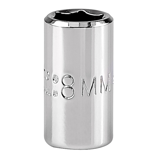 PROTO J4708M 8mm chrome socket, cylindrical shape, front angle on white background.