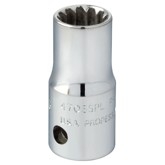 PROTO J4708SPL chrome spline socket, side view on white background.