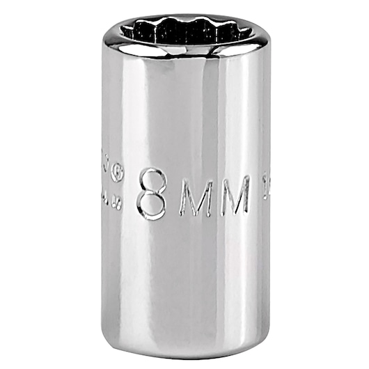 PROTO J4708TM 8mm chrome socket, front angle, photography with white background