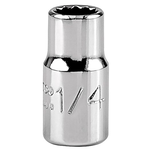 PROTO J4708T chrome socket, 1/4 inch, shown upright on white background, standard 12-point design.