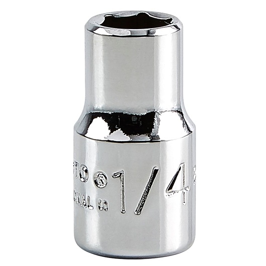 PROTO J4708 chrome socket, 1/4 inch, close-up view on white background.