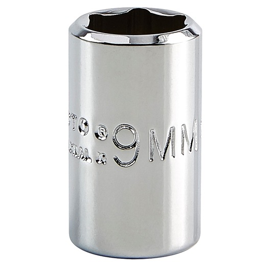 PROTO chrome 9mm socket J4709M, close-up front angle on white background.