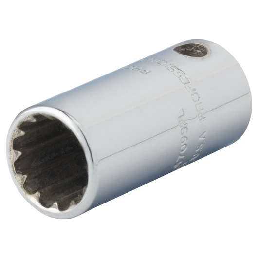 Photo of a PROTO J4709SPL chrome finish socket, side angle on white background.