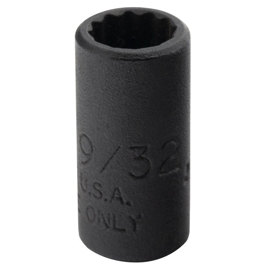 PROTO J4709TB black 9/32 inch socket, cylindrical, front angle, white background.