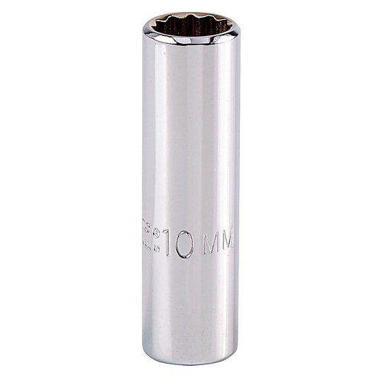 PROTO J4710LTM chrome 10mm deep socket, front angle, smooth cylindrical design.