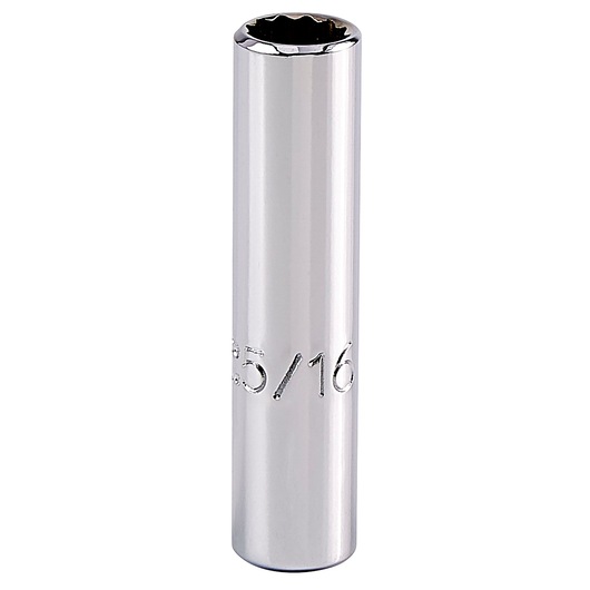 Photo of PROTO J4710LT chrome 5/16 inch deep socket, tool accessory, front angle on white background.