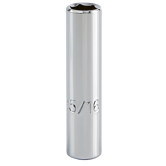 PROTO J4710L long chrome 6-point socket, 5/16 inch size, shown upright on white background.