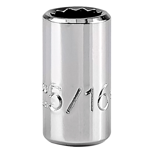 A close-up image of a shiny chrome 5/16-inch socket, typically used with a ratchet or wrench for tightening or loosening bolts and nuts.