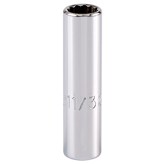 PROTO J4711LT chrome deep socket, 12-point design, photographed upright on white background.