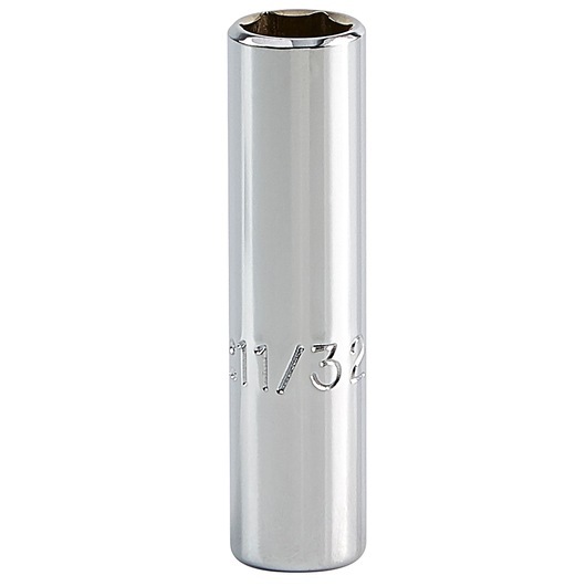 PROTO J4711L chrome deep socket, 11/32 inch, photographed upright on white background.