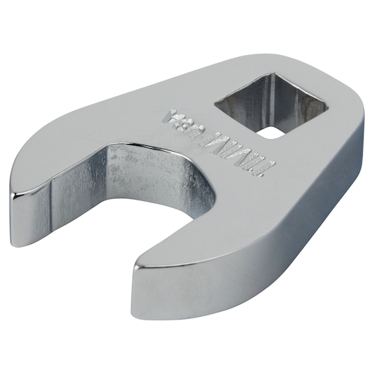 PROTO J4711MCF open end crowfoot wrench, chrome finish, side angle on white background, hand tool.