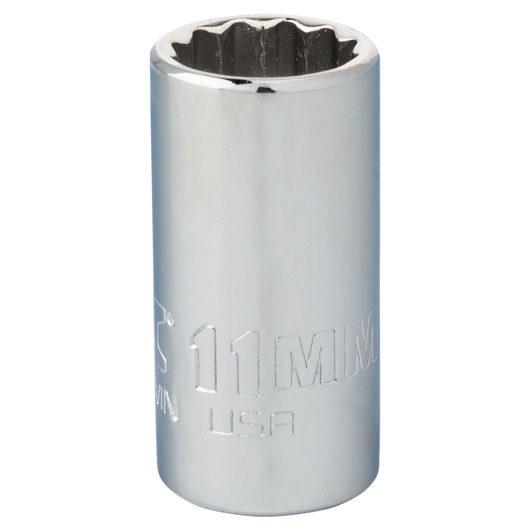 PROTO J4711MN chrome 11mm socket, twelve-point, standing upright, product photography on white background.