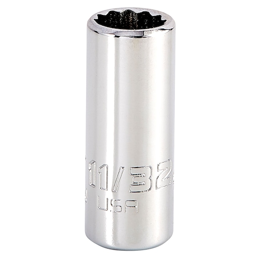 PROTO J4711N chrome 12-point socket, 11/32-inch, deep socket, product photo on white background.