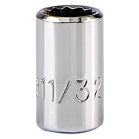 PROTO J4711T chrome socket, 11/32 inch size, photo of socket tool upright on white background.