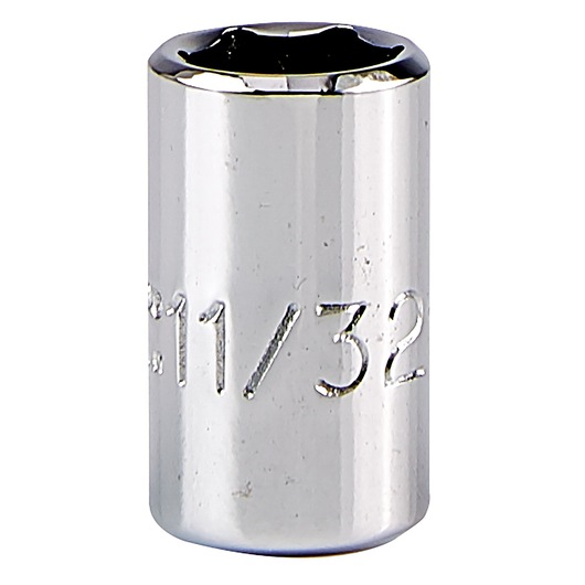 PROTO J4711 chrome socket, 11/32 inch size, close-up angle on white background.