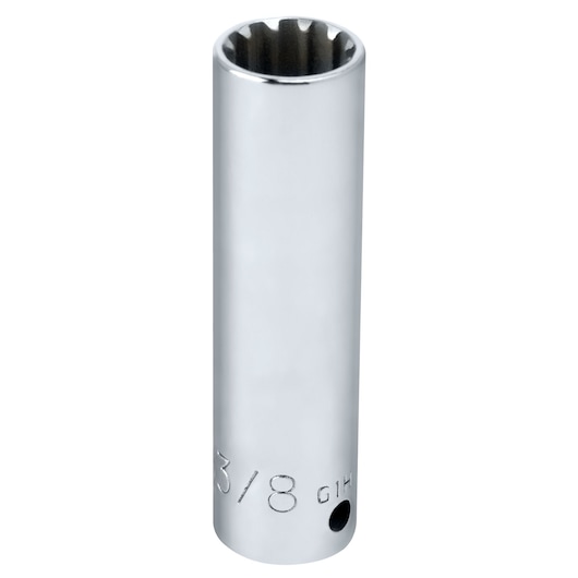 PROTO J4712DPL chrome finish deep socket, 12-point, photographed upright on white background.