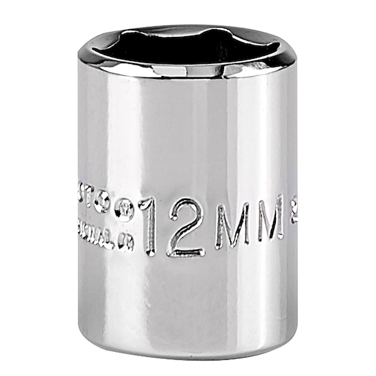 PROTO J4712M chrome 12mm socket, close-up, white background.