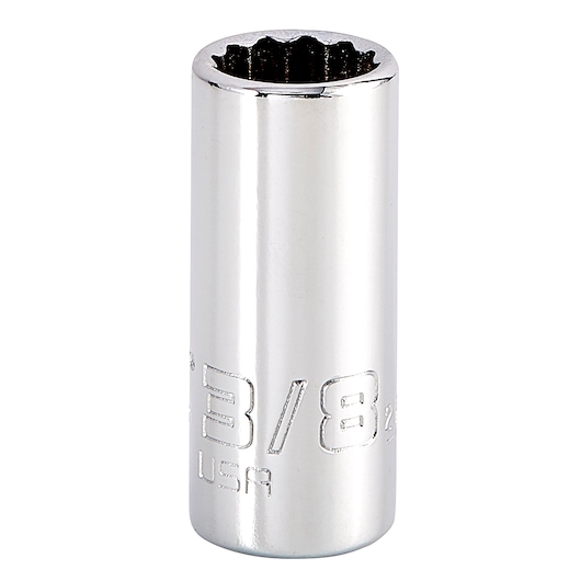 PROTO J4712N chrome socket, 3/8 inch, twelve-point, cylindrical, front angle on white background.