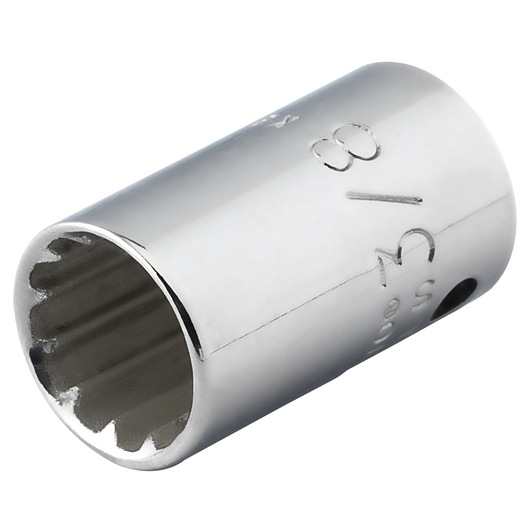 PROTO J4712SPL chrome finish socket, twelve-point design, close-up angled on white background.